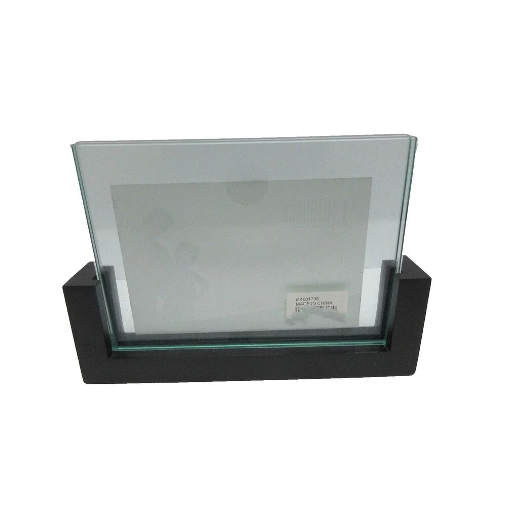 Melannco Floating Glass 6x4 Picture Frame W/Dark Walnut Wood Base W/Box